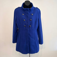 Royal Blue Wool Coat | Double-Breasted Military Style Jacket | High Neck Fitted Outerwear