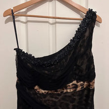 Vintage Y2K Leopard Print One Shoulder Gown | Asymmetric Maxi Dress, Sheer Overlay