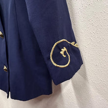 Vintage 80s Navy Blazer | Gold Baroque Scroll Embroidery, Double-Breasted Jacket