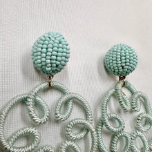 Vintage Mint Green Beaded Chandelier Earrings | Statement Seed Bead Tassel Earrings | Boho Pastel Dangle Earrings