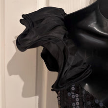 Vintage Nadine Black Sequin One Shoulder Gown | Asymmetrical Taffeta Bow Formal Dress ￼