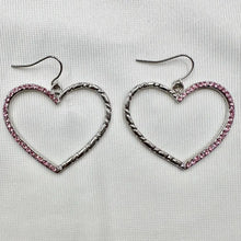 Vintage Rhinestone Open Heart Dangle Earrings | Silver Tone Y2K Romantic Jewelry