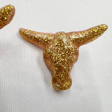 Vintage Glitter Longhorn Skull Statement Earrings | Gold Western Cowgirl Resin Studs