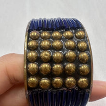 Vintage Blue Tube Bead Bangle / Tribal Statement Bracelet / Boho Brass Stud Cuff