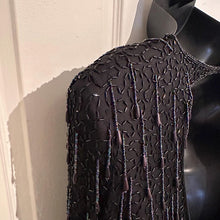 Vintage 80s/90s La Bam Collection Black Silk Beaded Tassel Cocktail Dress - Medium