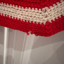 Vintage Red & Cream Striped Knit Cape | Retro Crochet Poncho | Statement Vintage Outerwear