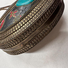 Vintage Bohemian Metal Clutch Bag | Turquoise Style Stone Crossbody Purse | Tribal Mosaic Evening Bag