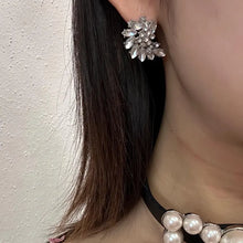 Vintage Crystal Cluster Stud Earrings – Silver Rhinestone Statement