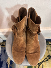 Vintage Tan Suede Ankle Boots – Boho Block Heel Style