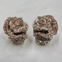 Vintage Crystal Rose Stud Earrings | Silver Tone Floral Rhinestone Earrings | Romantic Statement Jewellery