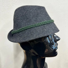 Vintage Tiroler Hat | Dark Grey Wool Felt Alpine Hat, Green Band (59cm)