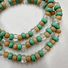 Vintage Triple Wrap Beaded Stretch Bracelet | Mint Green & Natural Wood Tone Beads | Layered Boho Y2K Bracelet | Multi Strand Statement