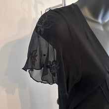 Black Butterfly Embroidered Maxi Dress, Deep V Neck Evening Dress, Sheer Flutter Sleeve Black Gown, Elegant Gothic Formalwear
