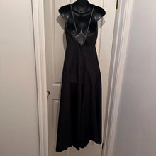 Vintage Handmade Black Evening Gown with Iridescent Rhinestone Straps & Detachable Bow Belt - Open Back Formal Maxi Dress