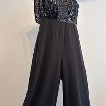 Boohoo Occasion Black Sequin Jumpsuit, V-Neck Wide Leg Evening Wear (UK 14)