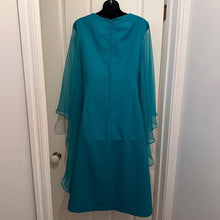 Vintage 70s H&T Creation Teal Cape Dress Size SSW / S | Rare Sheer Chiffon Tiered Overlay Cocktail Dress | Retro V-Neck Avant Garde Dress
