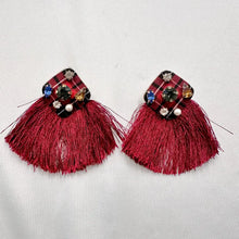 Vintage Red Tassel Statement Earrings | Plaid Rhinestone Fringe Earrings | Boho Glam Jewellery