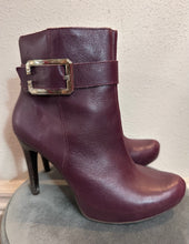 Vintage Burgundy Leather Buckle Ankle Boots – Stiletto Heel, Pre-Loved Statement Style