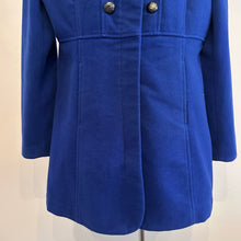 Royal Blue Wool Coat | Double-Breasted Military Style Jacket | High Neck Fitted Outerwear
