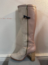Pink Two-Tone Knee-High Boots – Suede & Leather Mix