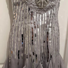 Vintage Beaded Sequin Evening Gown | Silver Grey Chiffon Ruffle Dress | Art Deco Inspired Formal Dress | Gatsby Style Maxi Dress