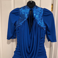 Vintage 80s Electric Blue Sequin Draped Maxi Dress | Open Back Tie Detail, Made Australia