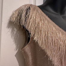 Vintage Metallic Rose Gold Fringe V-Neck Maxi Dress Size M Shimmer Column Slit