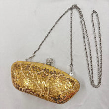 Gold Sequin Evening Clutch Bag | Rhinestone Clasp, Chain Purse, Vintage Glam Handbag