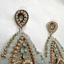 Vintage Pastel Beaded Statement Drop Earrings – Gold Filigree & Crystal Teardrop