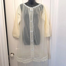 Vintage Pastel Yellow Sheer Nightgown Robe / Romantic Lace Peignoir / Fairy Coquette Lingerie Cover Up