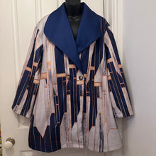 Vintage Abstract Print Oversized Coat | Navy Geometric Statement Jacket | Double Breasted Lightweight Coat | Retro Art Deco Style