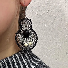 Statement Black & White Mosaic Earrings | Boho Teardrop Dangle Earrings | Silver Tone Beaded Drop Earrings