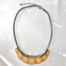 Vintage Beige Statement Necklace / Y2K Chunky Necklace / Silver Tone Collar Necklace / Retro Acrylic Necklace / Minimal Statement Jewelry