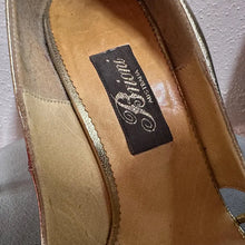 Vintage Gold Leather Peep Toe Heels Size EU 37 | Woven Detail Pumps Metallic Party Shoes Stiletto Heel