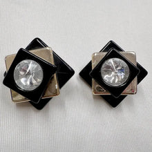 Vintage Geometric Black & Silver Statement Stud Earrings | Art Deco Acrylic Earrings | Bold 80s Square Earrings | Minimalist Retro Jewellery