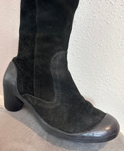 Vintage Black Suede & Rubber Blocked Heeled Boots