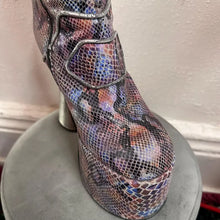 Y2K Platform Knee High Boots by Luchiny | Metallic Snake Print Leather Boots EU 38
