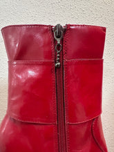 Vintage Red Patent Leather Bow Ankle Boots – Stiletto Heel, Pre-Loved Statement Style