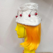 Vintage White Faux Fur Cherry Bucket Hat | Y2K Retro Statement Cap