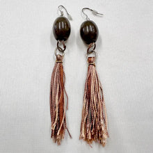 Vintage Olive Acrylic Bead Tassel Earrings | Long Boho Fringe Drop Earrings | Earth Tone Statement Earrings