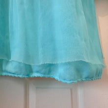 Vintage Aqua Blue Long Sleeve Granny Nightgown - White Embroidered Lace Bodice Yoke Bow Accent Sleep Dress - Fits Modern Large