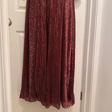 Burgundy Copper Sequin Formal Gown – Double Front Slit Long Sleeve Maxi Dress, Padded Cups & Back Zip, Shimmering Red Bronze Evening