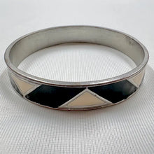 Vintage Black & Ivory Geometric Enamel Bangle | Silver Tone Statement Bracelet | Art Deco Style