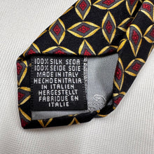 Vintage Beaufort 100% Silk Tie Black Gold Red Geometric Diamond Pattern Made in Italy