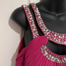 Vintage Hot Pink Rhinestone Cutout Evening Gown Maxi Dress Glam Prom Dress