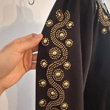 Black Gold Rhinestone Maxi Dress, Long Sleeve Deep V Neck Evening Gown, Diagonal Embellished Formal Dress, Elegant Statement Party Wear