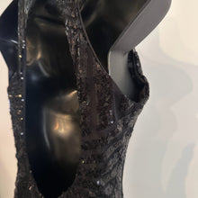 Black Sequin Halter Jumpsuit, Geometric Stripe Open Back Party Outfit (Size S)