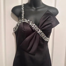 Vintage Black Satin Rhinestone Mermaid Evening Gown / Y2K One Shoulder Formal Maxi Dress / Old Hollywood Glam Prom Dress
