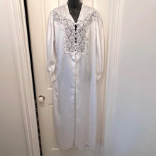 Vintage Italian White Satin Lace Nightgown | Romantic Bridal Peignoir Robe | Long Sleeve Boudoir Dress
