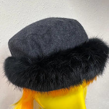Vintage Charcoal Wool Blend Hat | Black Faux Fur Trim Winter Cap